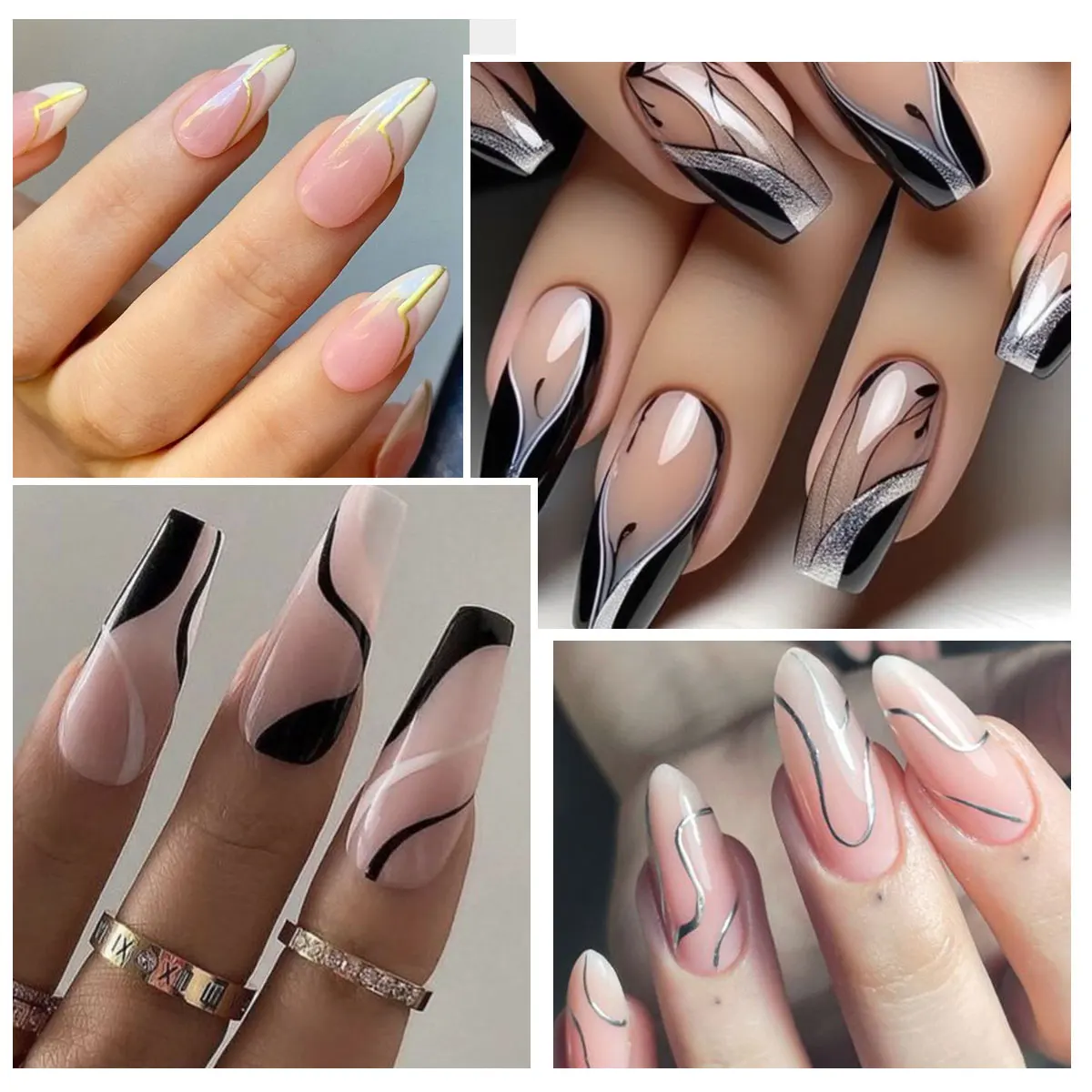 4 stücke Nagel Liner Gel Polnisch Kit Schwarz Weiß Gold Silber DIY Nagel Liefert Vernis Maniküre Design UV/LED zeichnung Malerei Gel Kleber
