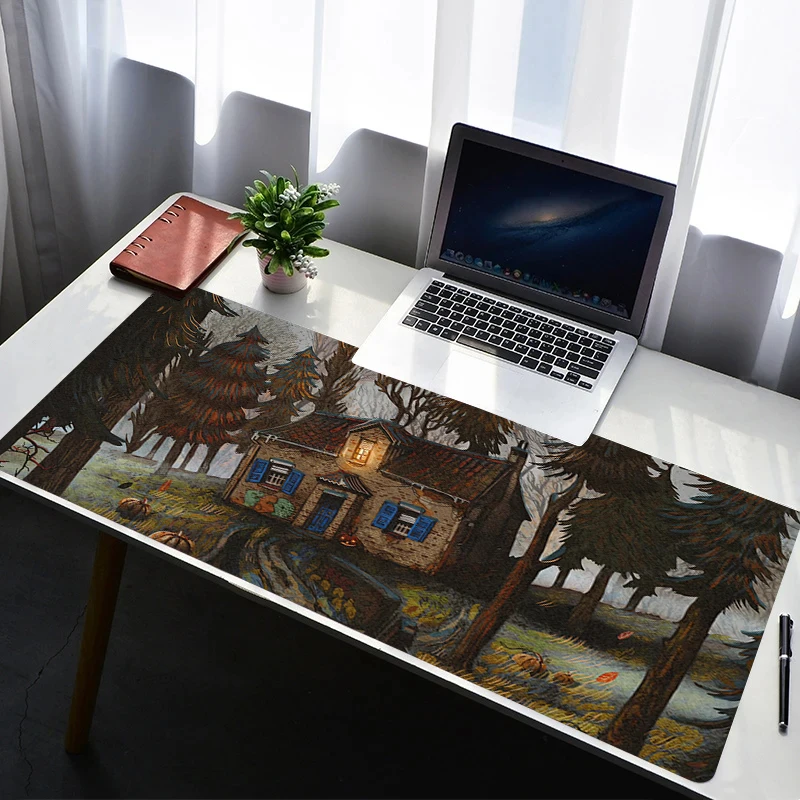 Mauspad Erweitertes Gaming Cartoon City Mousepad mit genähten Kanten Schreibtischunterlage Rutschfeste Basis Computer Tastatur Pad für Laptop