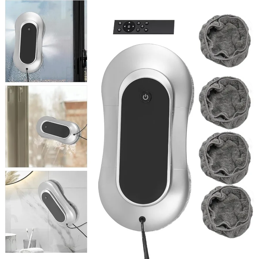 Robot nettoyeur de vitres électrique intelligent à double jet d'eau avec télécommande pour carrelage de fenêtres et portes en verre, fonction 3200Pa Stro