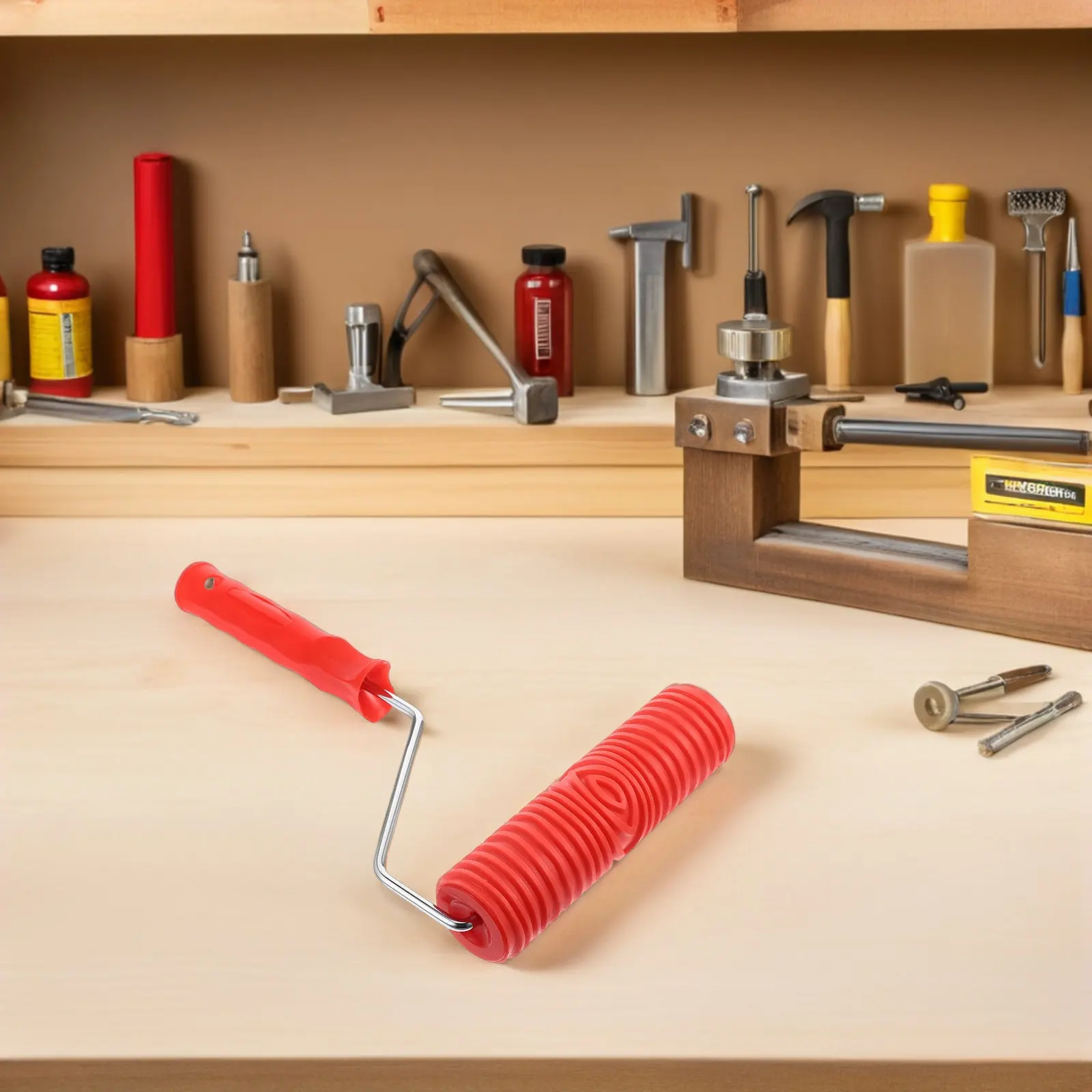 2Pcs Diatom Mud Textured Paint Roller Red Handle 7 Inch Straight Grain Pattern Tool DIY Wall Cabinet Furniture Decoration