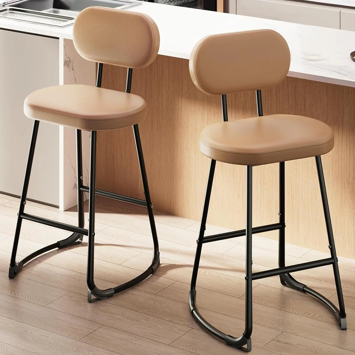 Bar Stools Set of 2, Counter Height Bar Stools, Modern Barstools Upholstered Bar Chair with Back & Footrest, Stool, Customized