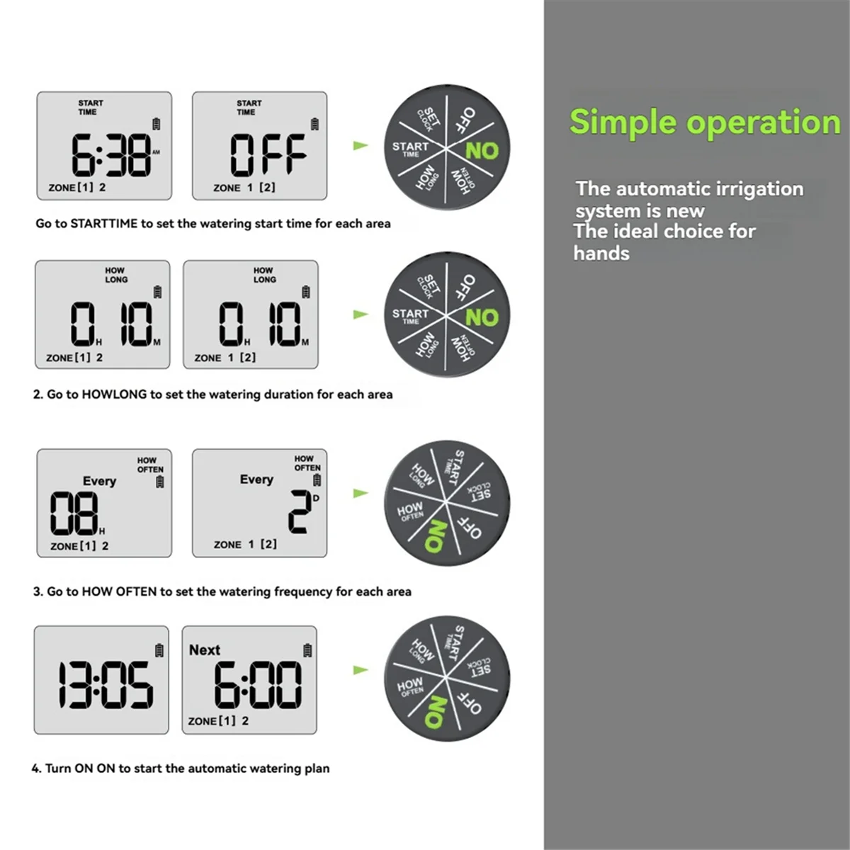 A72Z  Garden Water Timer Dual Irrigation, Intelligent Timing Controller, Automatic Watering Device with Rain Delay