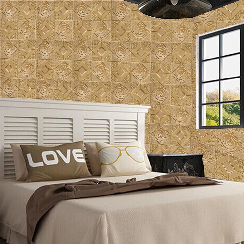 35x35cm 3D Wall Panels Wall Sticker Tile Stone Brick Wall Sticker Soft Foam Panels Bedroom Ceiling Wall Stickers Home Decor