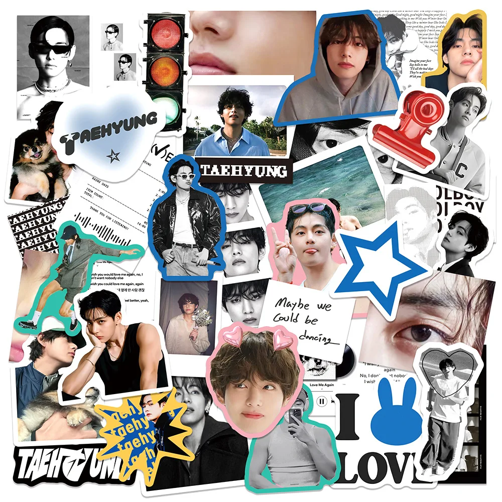 Водонепроницаемые самоклеящиеся стикеры BTS Taehyung, 50 шт., в стиле Ins, для дневников, ноутбуков, телефонов, декора для фанатов K-Pop