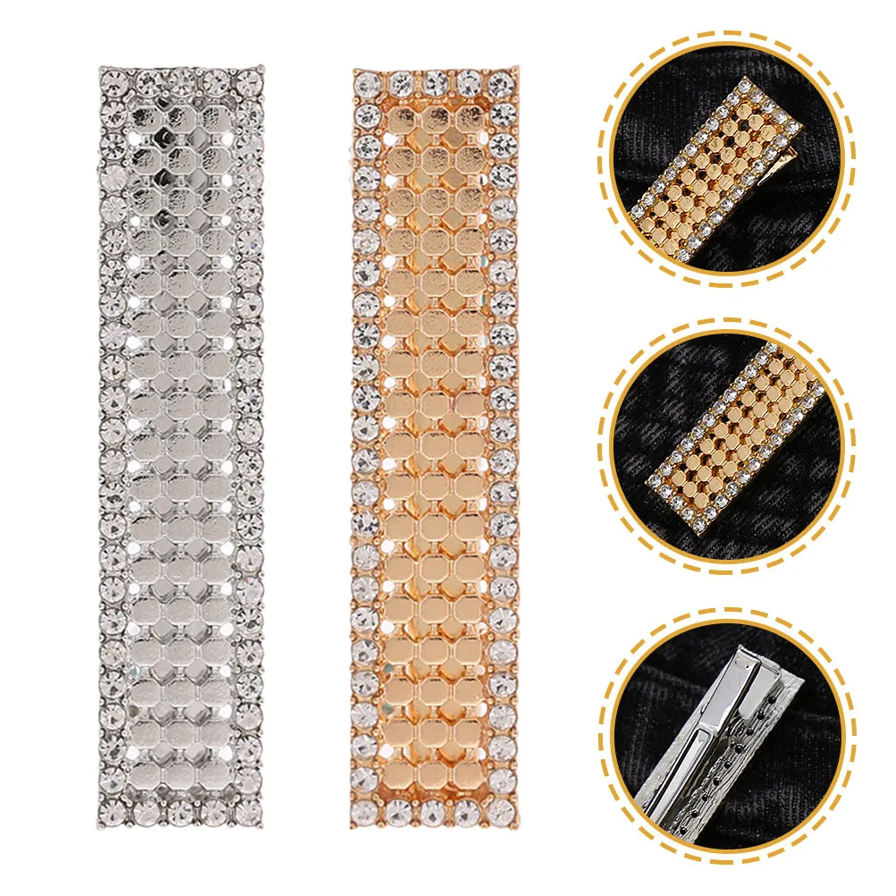 

2Pcs Hair Clips Rhinestone Decorative Sparkly Alloy Barrettes for Women Styling Sectioning Accessories Small Golden Silver Side