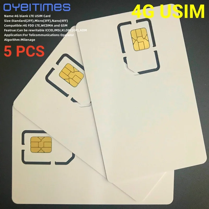 5pcs/lot Writable Programable Blank SIM USIM Card 4G LTE WCDMA GSM Nano Micro SIM Card with Micro Nano Size 2FF 3FF 4FF 3 IN 1