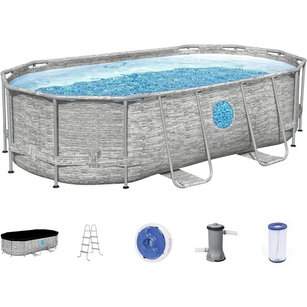 

14' X 8' 2" X 39.5" Patio Pool, Above Ground Swimming Pool Set with 530GPH Filter Pump, Ladder and Pool Cover, Outdoor Pool