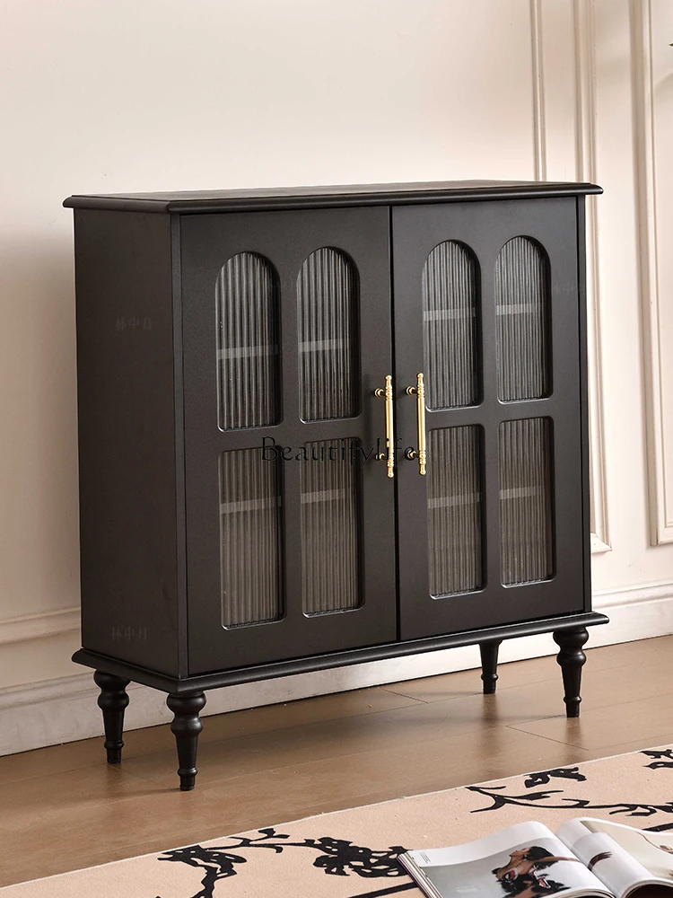 

Medieval solid wood display storage locker high-end light luxury black wall French cabinet