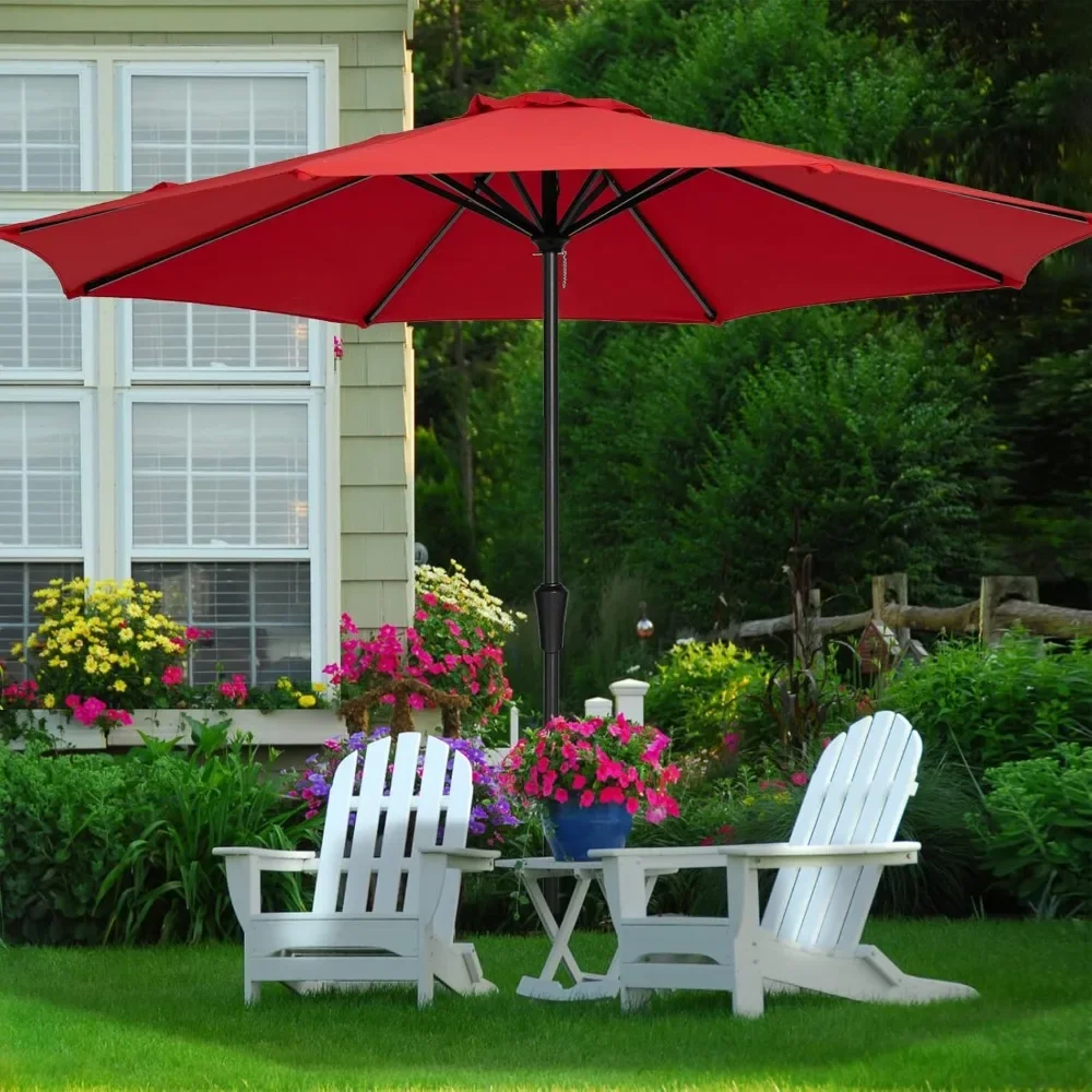 

11ft Patio Umbrella Large Market Outdoor Garden Table Deck Pool Backyard Fishing Sunshade Umbrella with Crank (11 ft, Red)