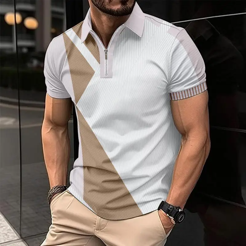 2024 New Fashion Casual Men's Wear Flip Collar Fashion Slim Fit Colored Men's T-shirt Polo