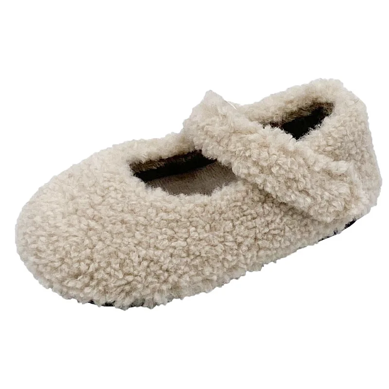 Kids Fashion Lamb Furry Shoes Autumn Winter Korean Girls Keep Warm Casual Shoes Children\'s Plush Flat Chaussure Ankle