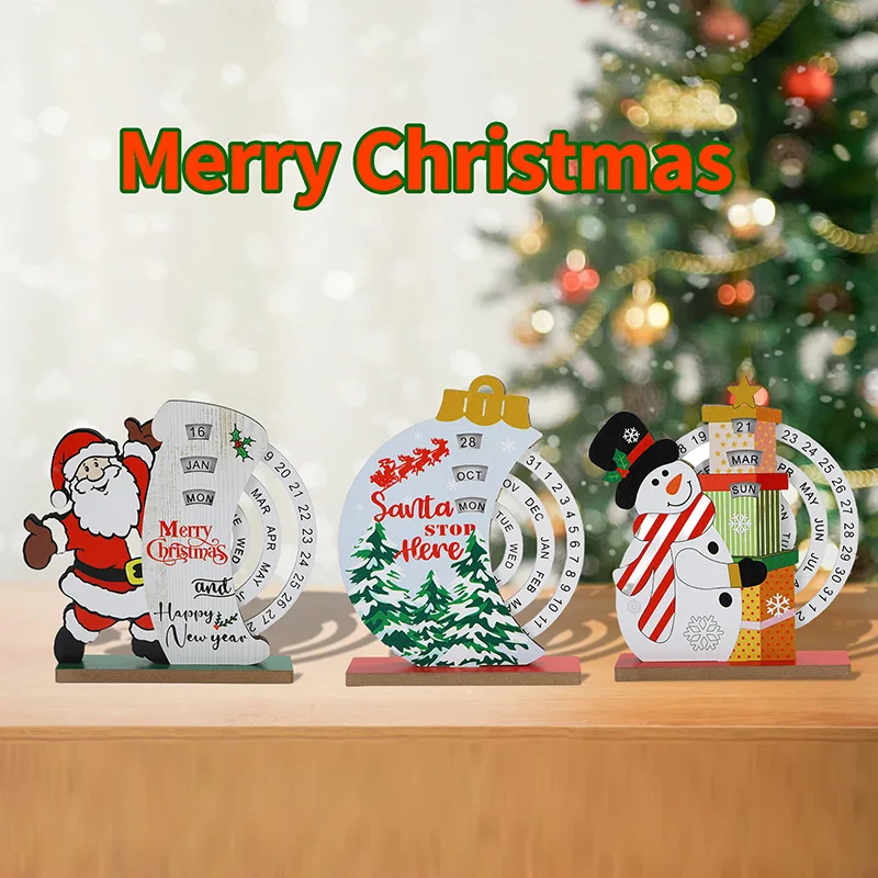 New Christmas Day Manual Calendar Santa Claus Home Decorative Wooden Crafts Pendants Holiday Atmosphere Layout Ornaments