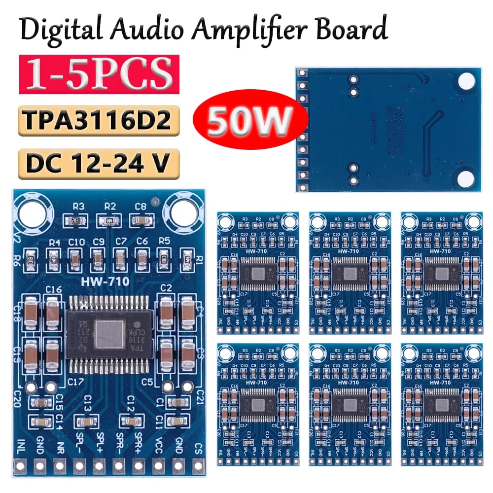 TPA3116D2 Digital Audio Amplifier Board DC12-24V 50W Ultra-Thin Amplifier Board Class D Power Amplifier Module Two ChannelDouble