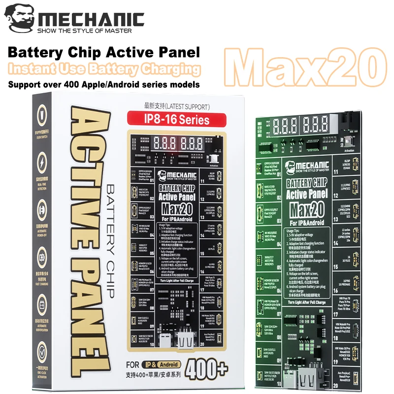 MECHANIC MAX20 Battery Tester for iPhone 16/400+ Android Phones LED Display Multi Port Charger Repair Tool Stable Voltage Output