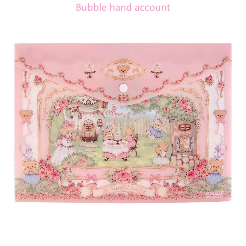 Original pink cartoon A4 button file bag Cute exam paper office learning student large capacity storage bag