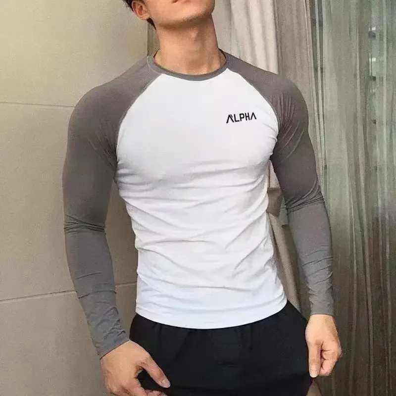 Odzież męska topy z poliestru elastyczne koszulki typu Slim Fit dla mężczyzn czarna siłownia obcisła do biegania w stylu Harajuku — zdjęcie 4
