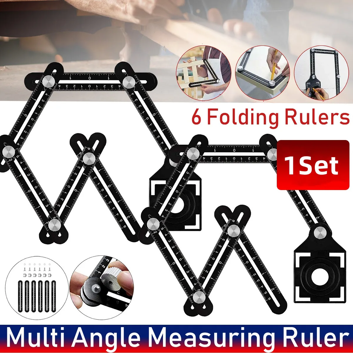 Tile Hole Locator Adjustable Tool Masonry Glass Fixed Angle Measuring Ruler 6-Sided Angle Measurement Tool