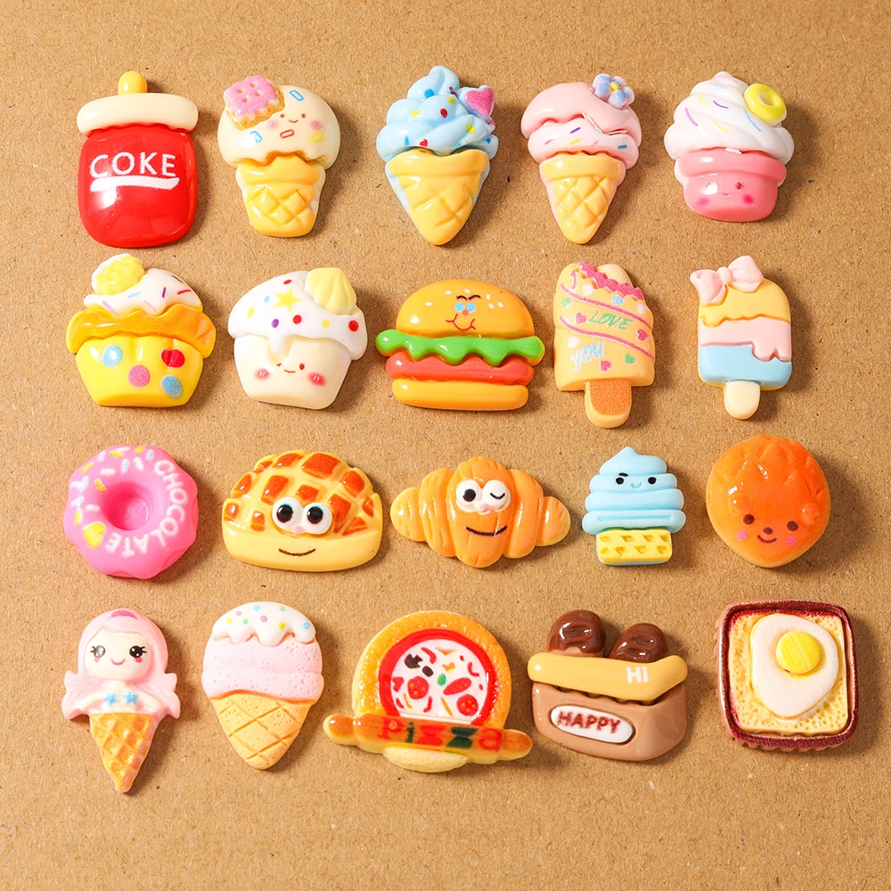 10pcs Random Mix Resin Simulation Food Charms Bread Ice Cream Pendants for Earring Necklace Bracelet DIY Jewelry Accessories