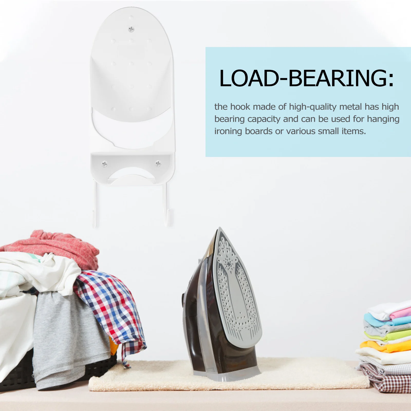 

1Pcs Wall Ironing Board Rack Pbt High Temperature Resistant Large Capacity Metal Hook for Hotel Bedroom Office Laundry Room