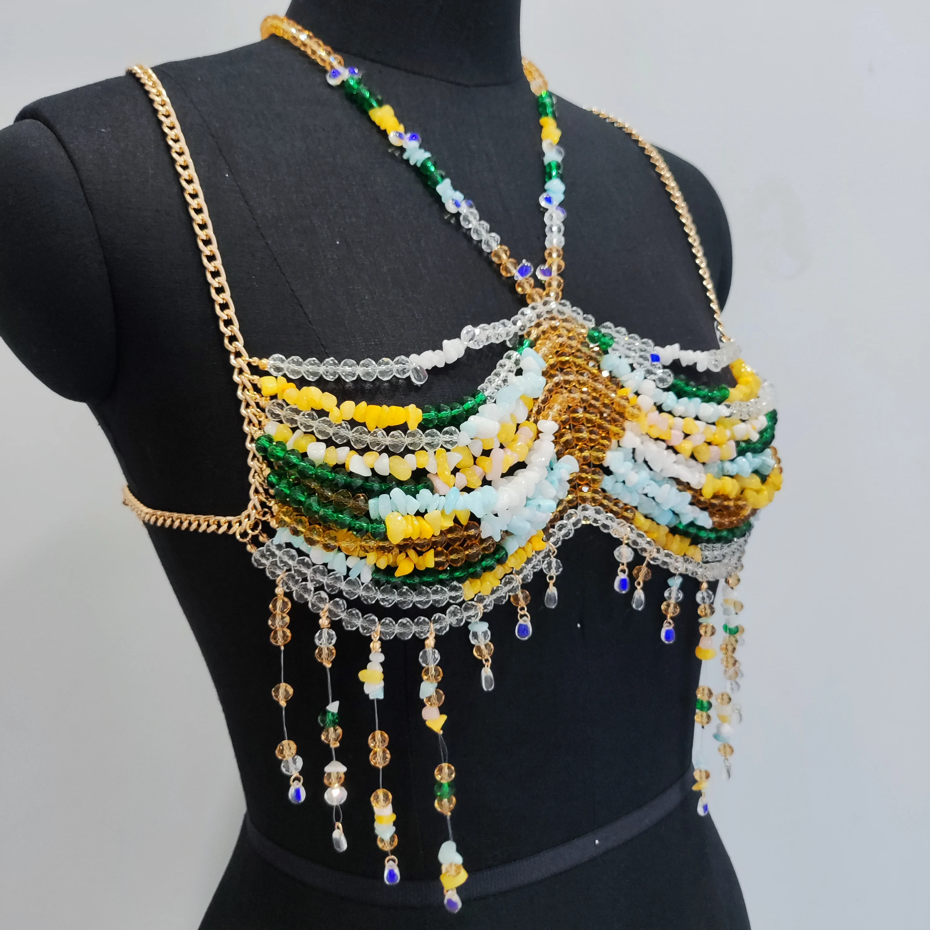 2024 Summer Stylish Beaded Bra For Women Fashionable And Popular Stone Crystal Body Chains Lady\'s Sexy Cool Top Summer Holiday