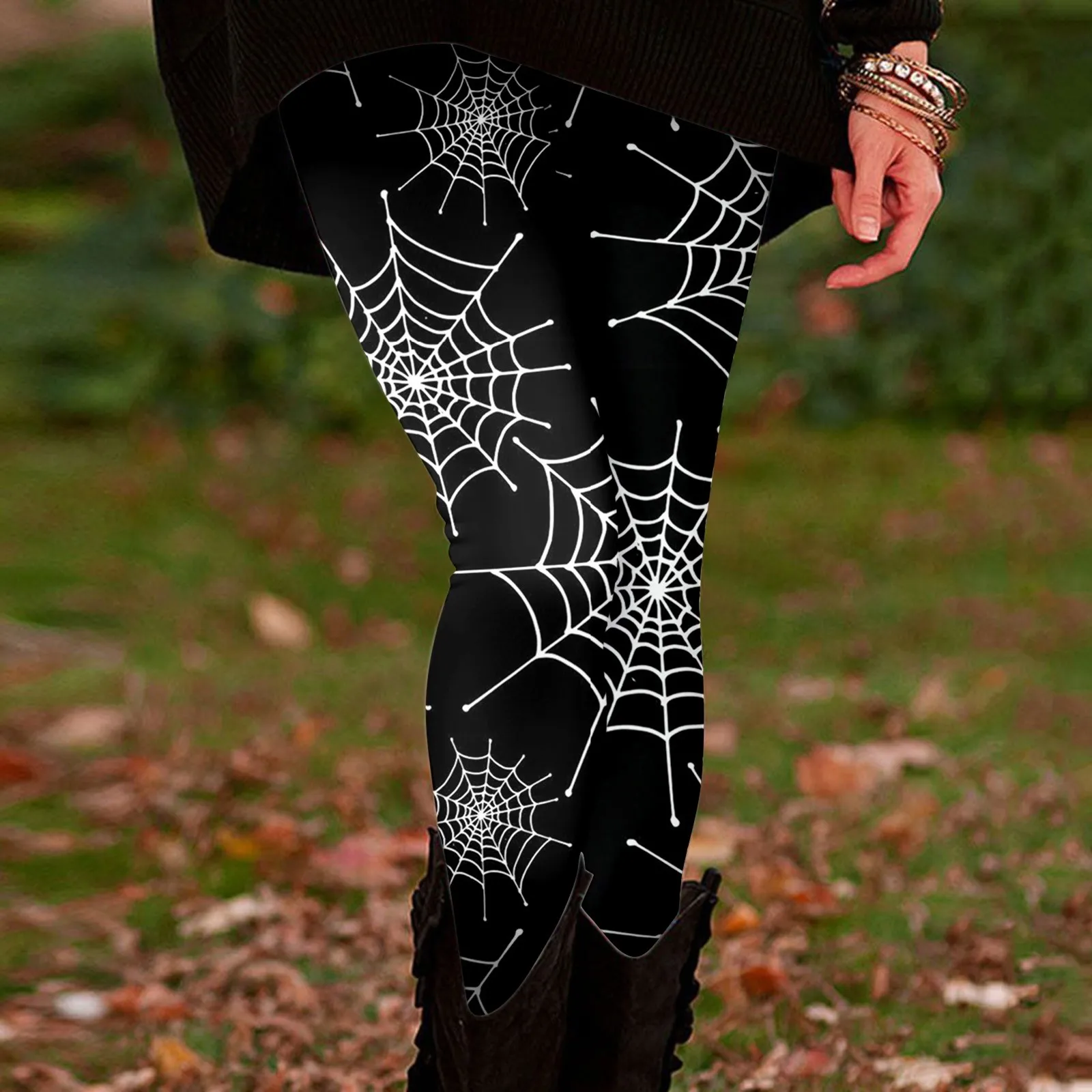 Halloween Leggings Womens Spider Web Black Gothic Stretch High Waist Legging Running Daily Fitness Pants For Ladies 90s Girls