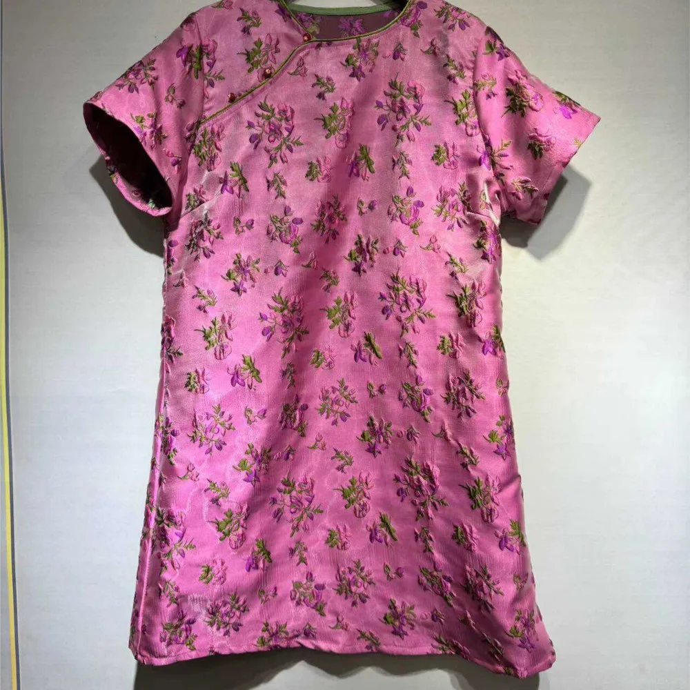 New Chinese Style Flower Embroidery Dress Summer Fashion Temperament Short Sleeve round Neck Cheongsam