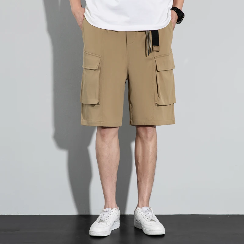 Men'S Summer Ice Silk Thin Loose Fitting Casual Sports 5 Point Trousers Youth Fashion Versatile Beach Multi Pocket Work Shorts