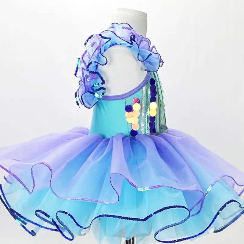 Jupe Tutu de Ballet à Paillettes pour Fille et Enfant, Vêtement Bouffant à Manches Volantes, Tenue de Performance, Costume de Ballet pour Femme Adulte