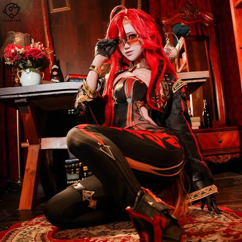 Game Genshin Impact Cosplay Costume Mavuika Sexy Tight Racing Suit Gloves Collar Uniform Anime Carnival Halloween Party Set view 3