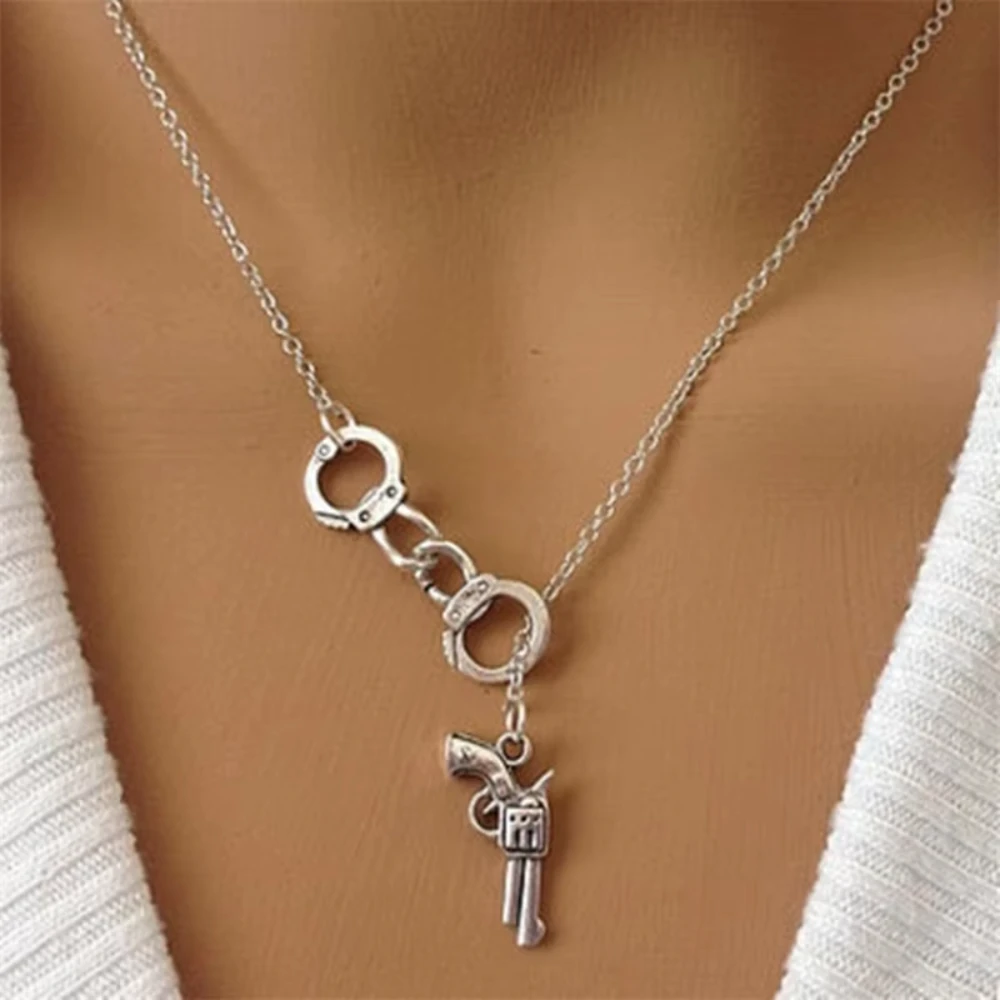 Boho Simple Handcuffs Pistol Choker Necklaces For Women Fashion Gold Necklace Vintage Creativity Zinc Alloy Necklace New