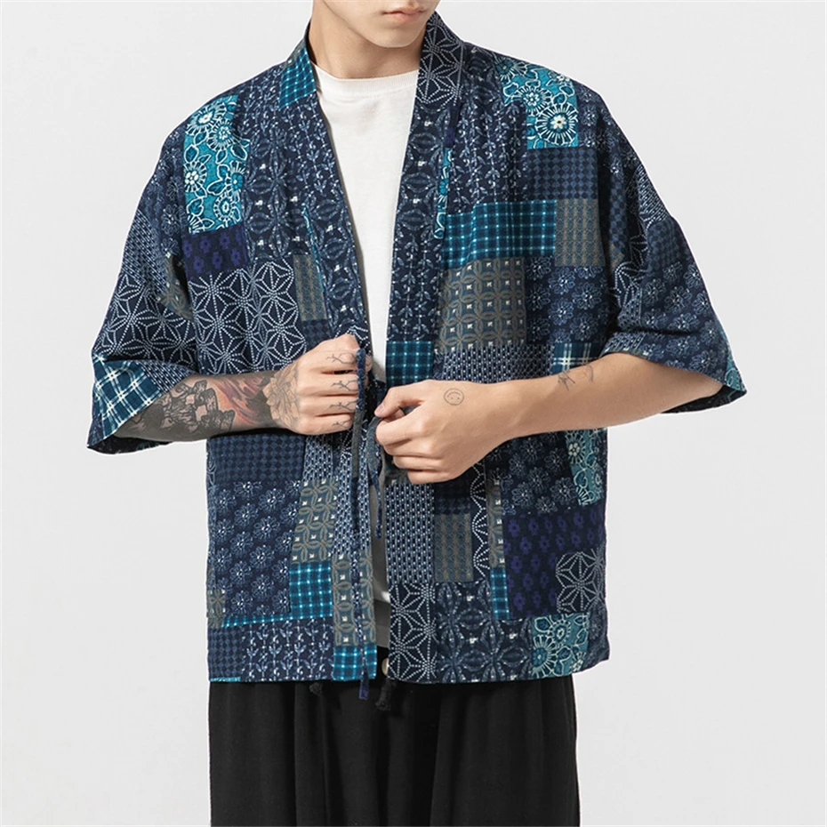 Kimono Shirts Men Hip Hop Streetwear Cardigan Shirt Male Summer Shirts Crane Bandana Pattern Kimono Loose