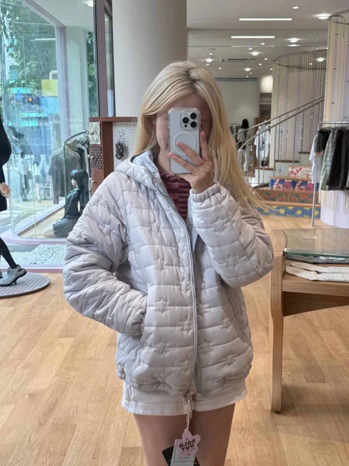 Coyseio Thickened Hooded Cotton Jacket Zipper Design Star Patterned Women's Casual Style Coat for Autumn Winter Season