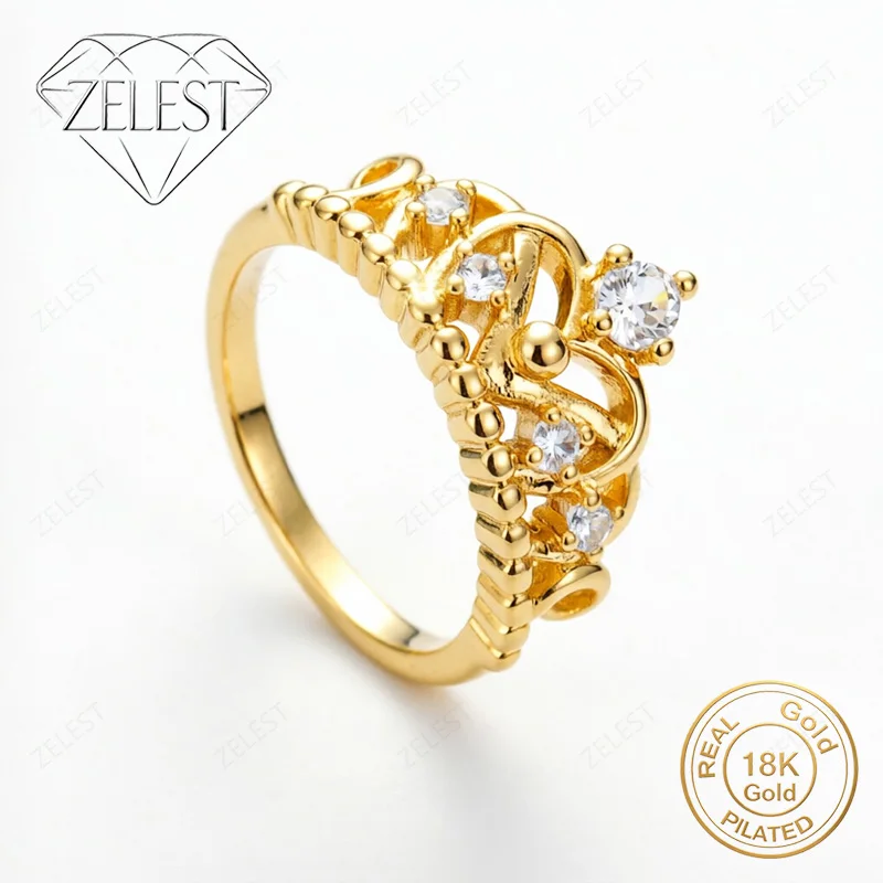

925 Sterling Silver 18K Gold Plated Luxury #8 Crown Zircon Ring - Women's Fashion Party Gift Jewelry Accessories