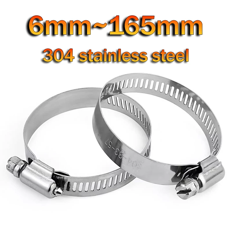 2/5pcs Pipe Clamps Stainless Steel Hose Clips Diameter 6mm ~ 165mm Car Fuel Hose Pipe Clamps Worm Drive Durable Clip Fixed Tool