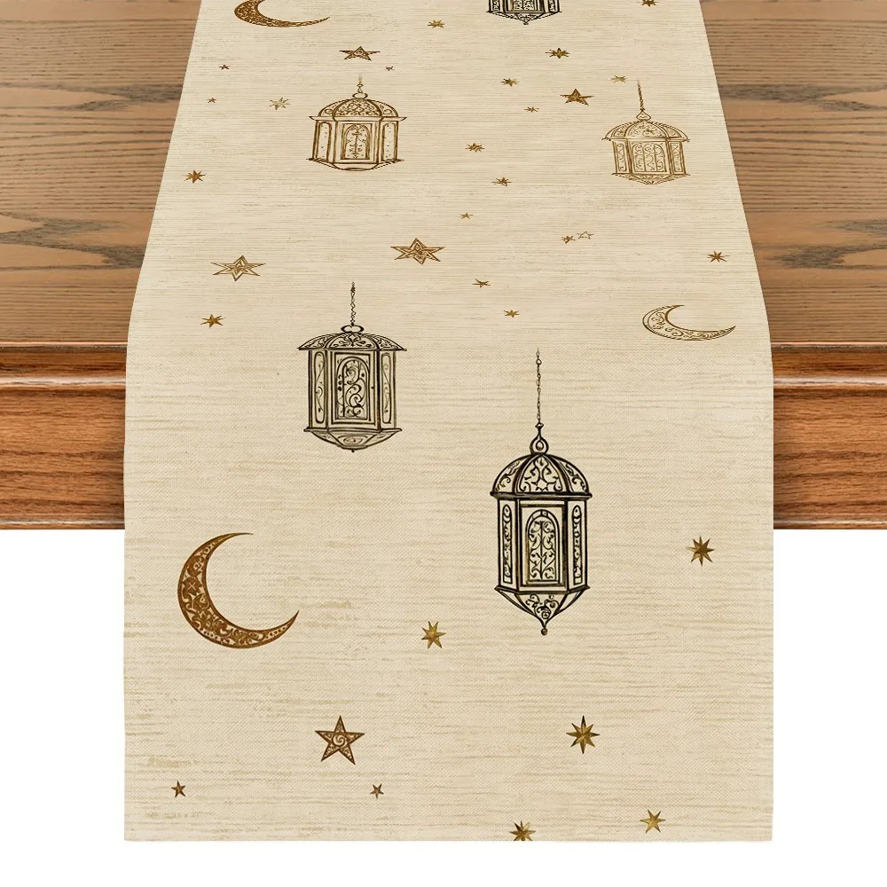 

Vintage Ramadan Table Runner Floral Pattern Traditional Eid Mubarak Table Runner Washable Dinner Table Cloth Ramadan Celebration