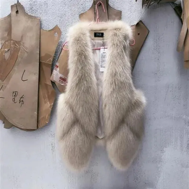 Faux Mink Fur Vest Metal Buttons Female Autumn Winter New Zipper High Collar Warm Short Tank Top Shoulder Jacket Waistcoat Fur