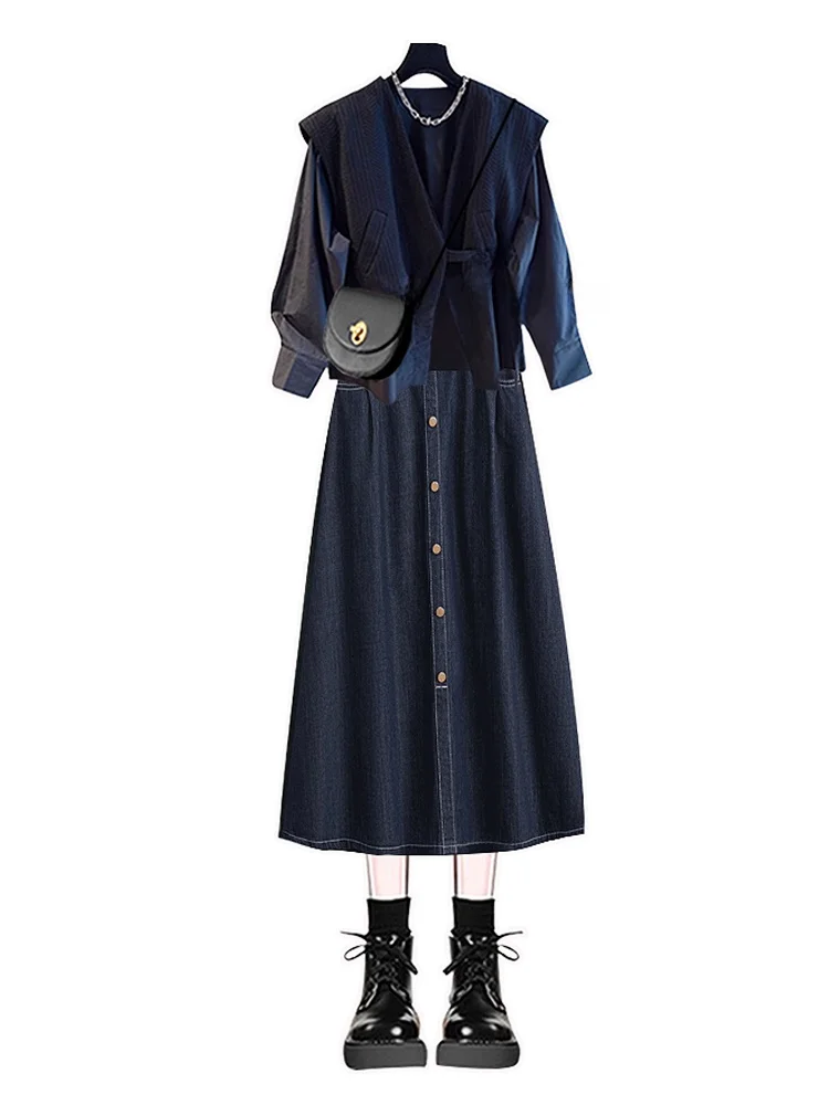 エレプラスサイズ新年セットソフトヴィンテージデニムスカートトップツーピーススーツ中国ブランドファッショナブルな女性用アンサンブル