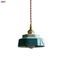 IWHD Dark Green Ceramic Pendant Light Fixture Retro Hanging Lamp Home Decoration Lighting For Dinging Living Room Suspension