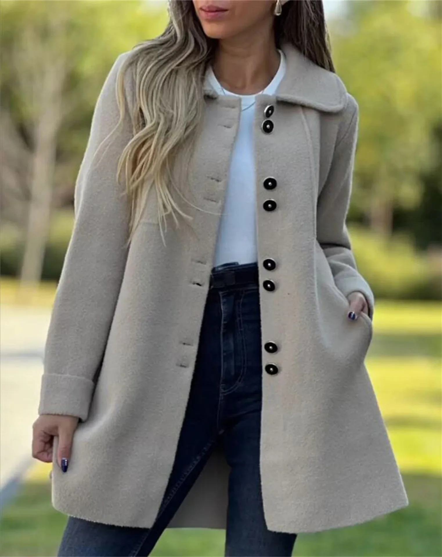 2024 Autumn Winter Fashion Women New British Long Sleeve Cardigan Sweater Solid Color Button Coat Elegant Pocket Loose Outwear