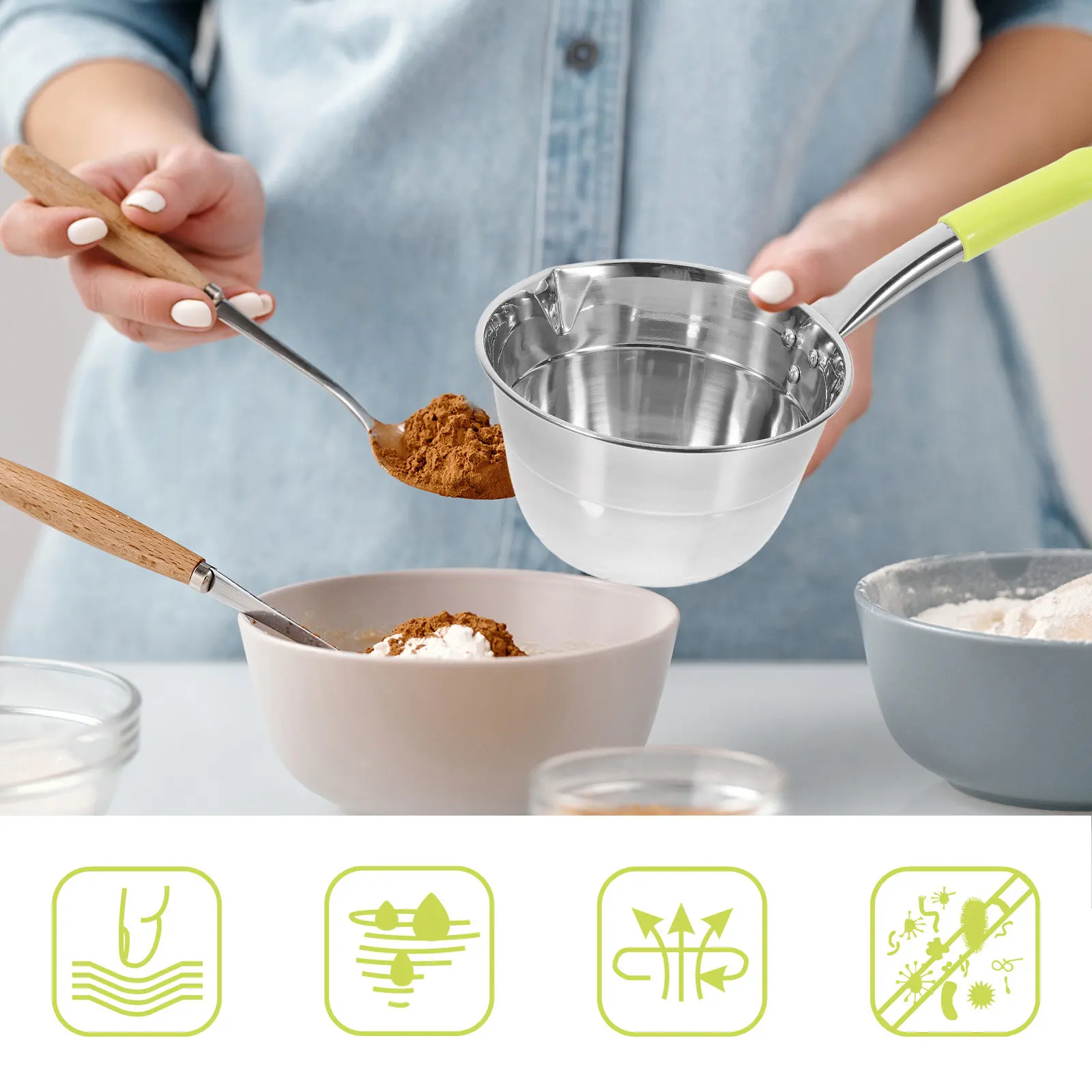 Stainless Steel Water Ladle 16cm Long Handle Large Capacity Kitchen Cooking Scoop Thickened Sturdy Design