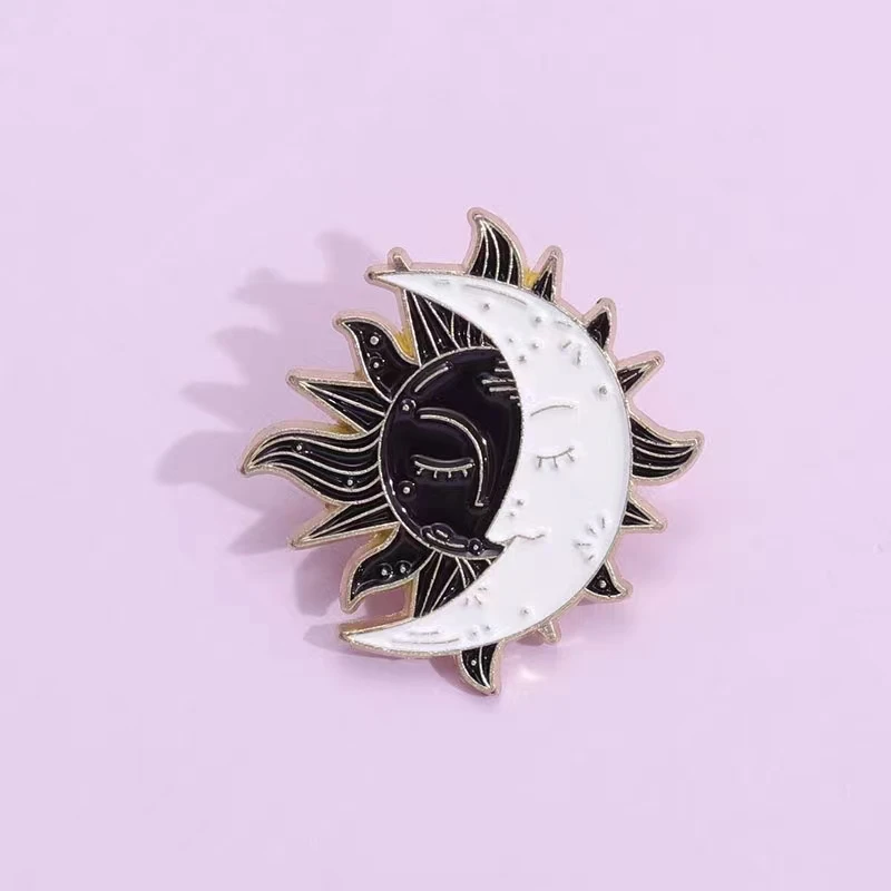 Black White Sun Moon Enamel Pins Gothic Divination Brooches Lapel Badges Punk Retro Jewelry Gift For Best Friends Free Shipping