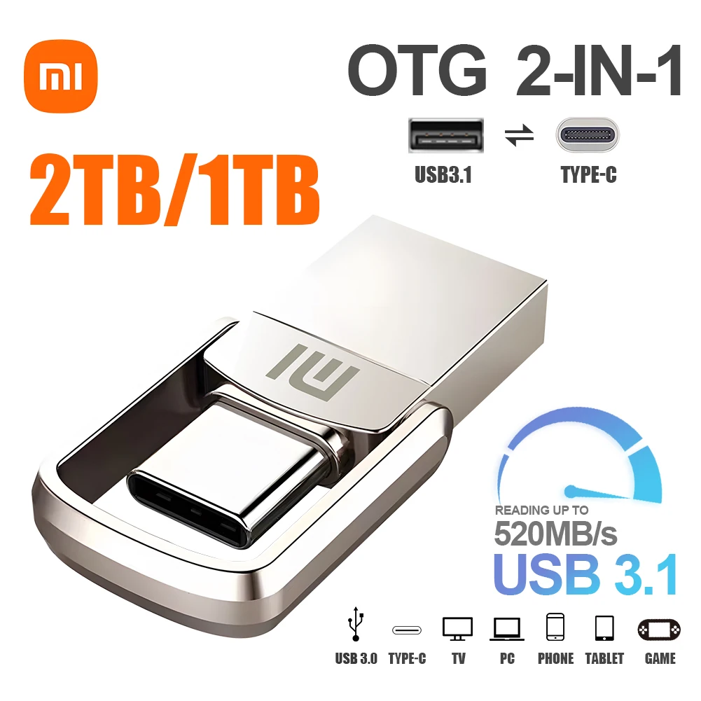 Xiaomi 2TB USB Drive 1tb High Speed Pen Drive Usb 3. 0 Memory Stick 512gb Waterproof Pendrive Metal USB Disk Memoria Usb Stick