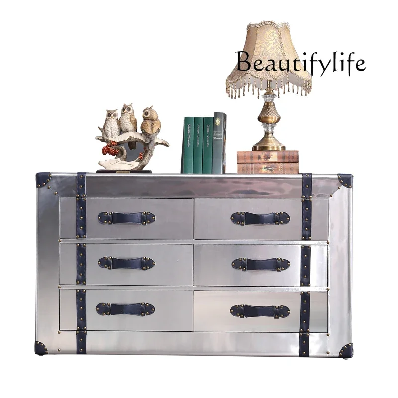

BJ Medieval Style Chest Cigar Bar, Retro Style Creative Six Pumping Chest Metal Aluminum Leather Creative Locker