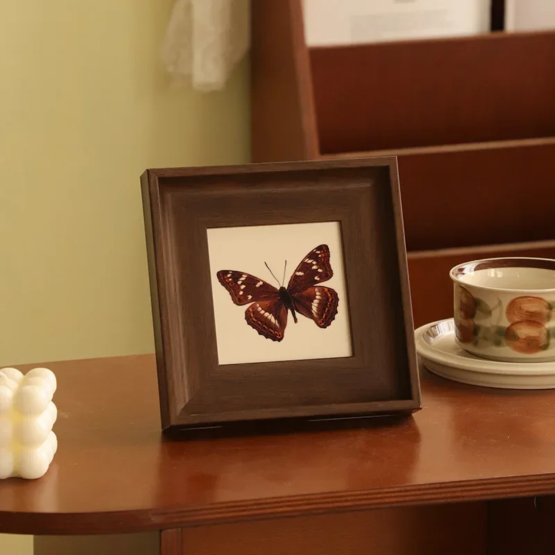 Vintage Square Photo Frame Wood‑Grain Resin Picture Frame Tabletop Wall Mount Display Frame Multi‑Sizes 4‑10 Inch Home Decor