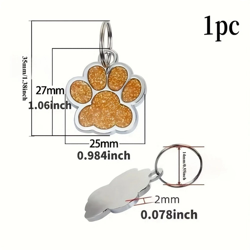 Personalisierter Text Hunde- und Katzen-Anhänger, individuell graviertes Haustier-ID-Namensschild, Edelstahl-Pfoten-Glitzer-Anhänger, Haustierzubehör für Hunde – Detail 8