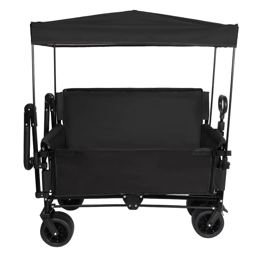3 in 1 Heavy Duty Folding Wagon Cart with Adjustable Canopy & Bench Seat – 500lbs Capacity All Terrain Utility Cart for