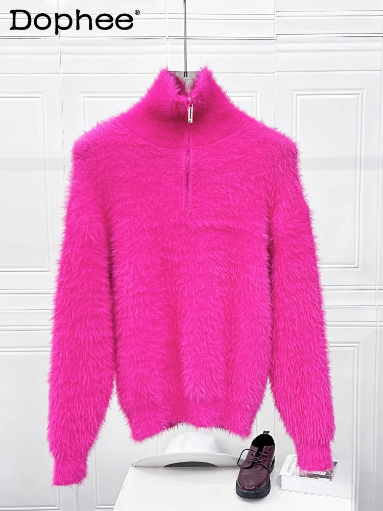 

Men 2025 Autumn Winter New Warm High-End Stylish Knitted Tops Solid Color Pullover Knitwears Trend Half-Zip High Collar Sweaters