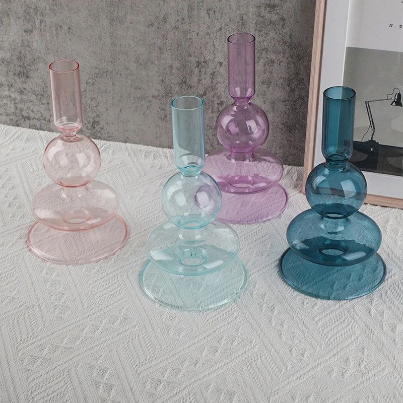 Wedding Decoration Flower Vase Glass Candle Holder Candle Stand Crystal Color Transparent Home Decor Dining Table