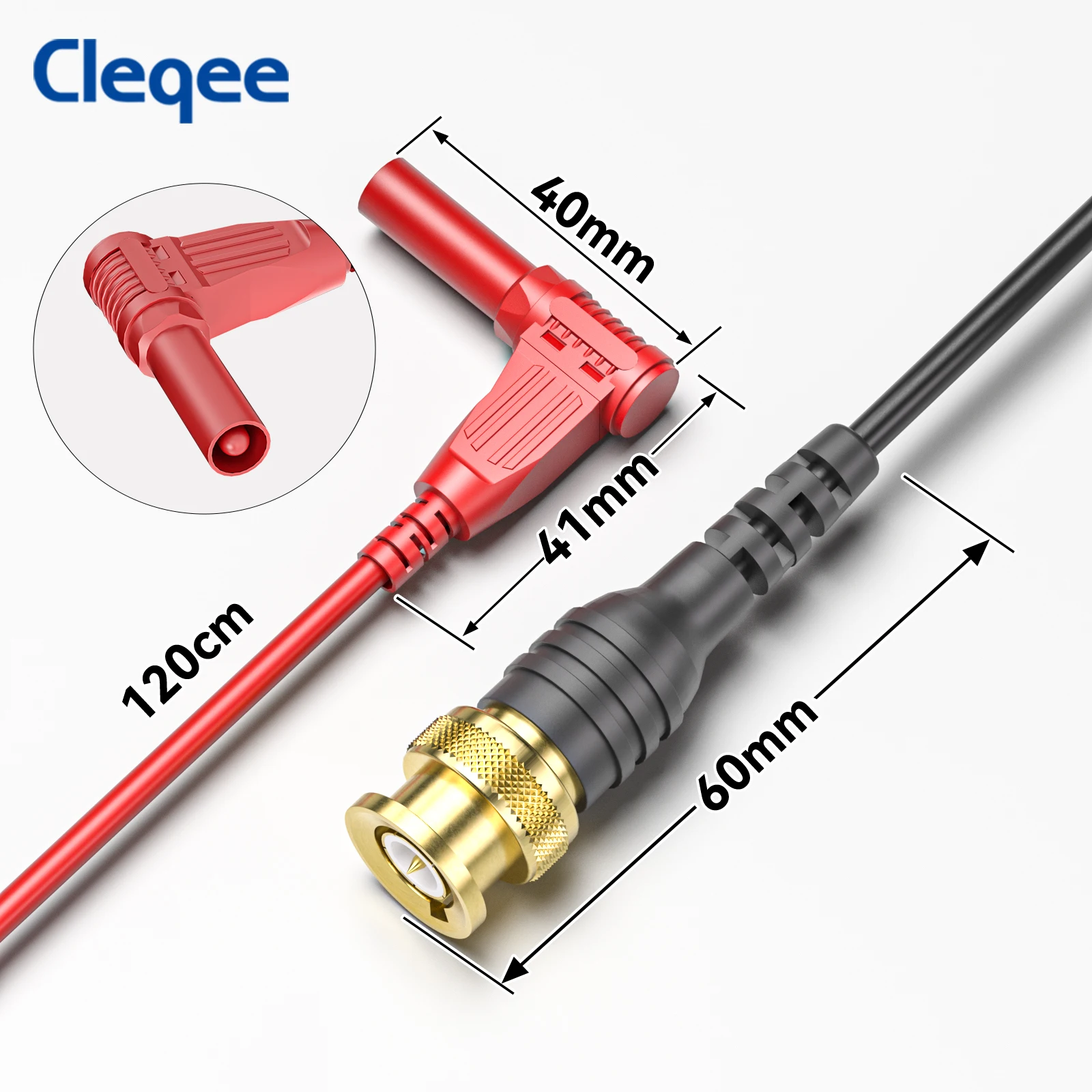 Cleqee P1066 BNC Test Lead Copper Gold-Plated BNC Male Plug to Safety 4mm Banana Male Plugs Coaxial Cable Wire for Oscilloscope