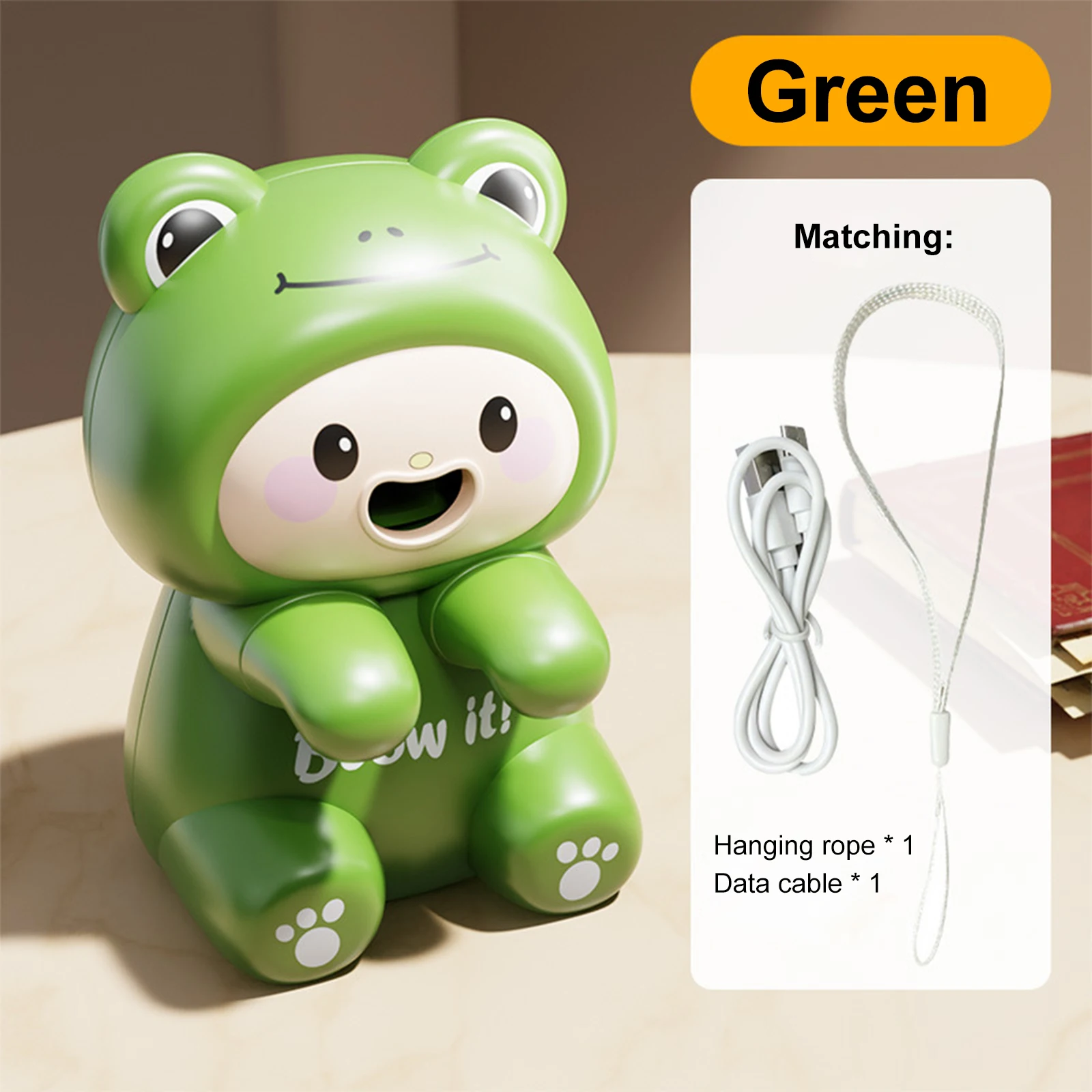 Clip-On Food Table Fan with Data Cable Cute Cartoon Frog Fans Portable Desktop Cooling Fan for Noodle Coffee Tea Hot Drinking